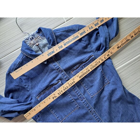 Kut From The Kloth Denim Shirt Dress Medium Button-Down Cotton Blend Roll Sleeve - Picture 7 of 10